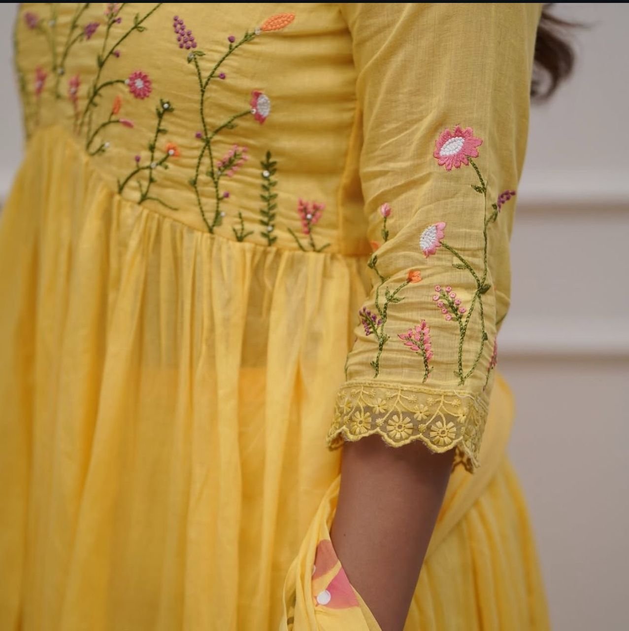 Cotton Embroidered Kurta Set with Malmal Dupatta